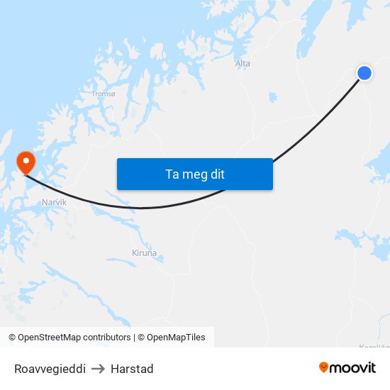 Roavvegieddi to Harstad map