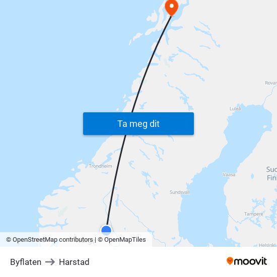 Byflaten to Harstad map