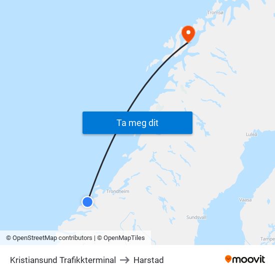 Kristiansund Trafikkterminal to Harstad map