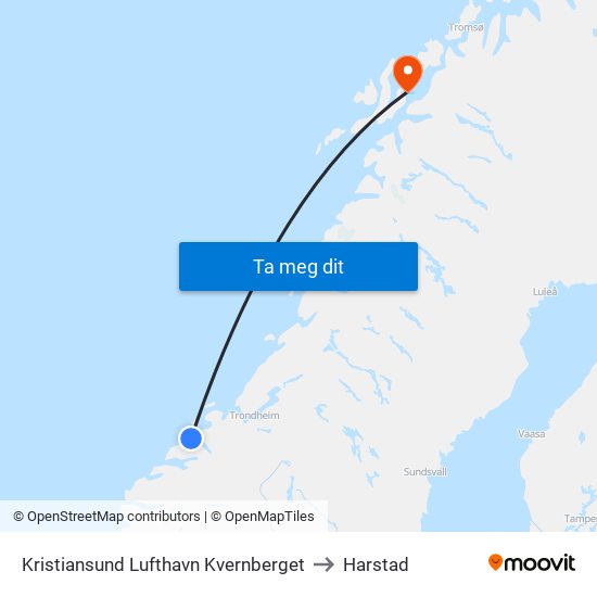 Kristiansund Lufthavn Kvernberget to Harstad map