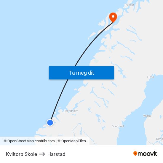 Kviltorp Skole to Harstad map