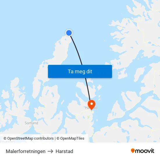 Nordlysparken to Harstad map