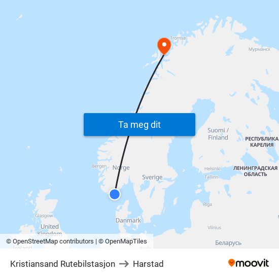 Kristiansand Rutebilstasjon to Harstad map