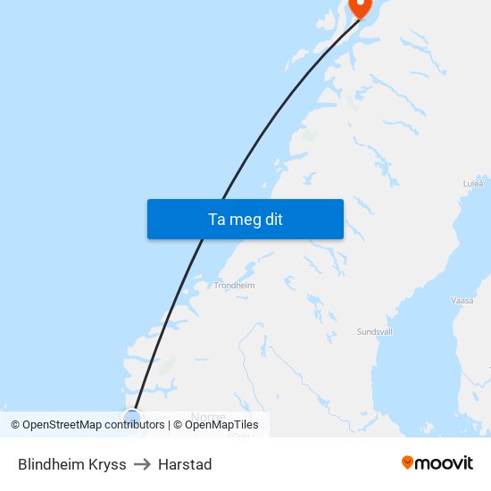 Blindheim Kryss to Harstad map