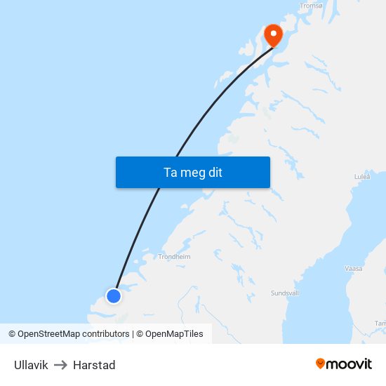 Ullavik to Harstad map