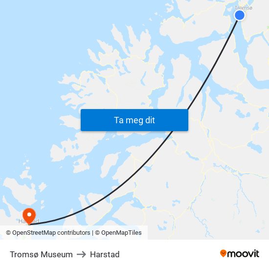 Tromsø Museum to Harstad map
