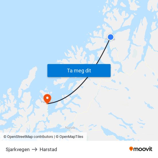 Sjarkvegen to Harstad map