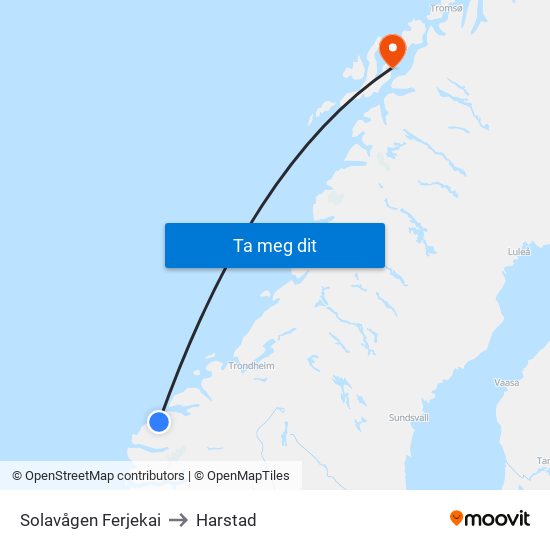 Solavågen Ferjekai to Harstad map