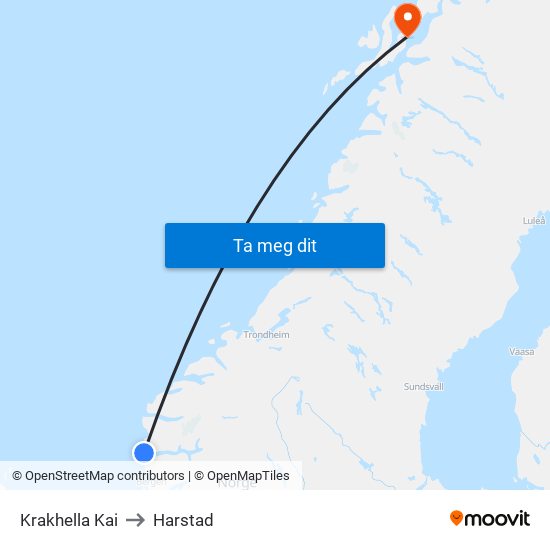 Krakhella Kai to Harstad map