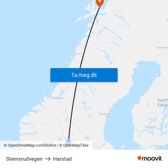 Stemsrudvegen to Harstad map