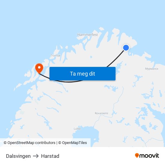 Dalsvingen to Harstad map