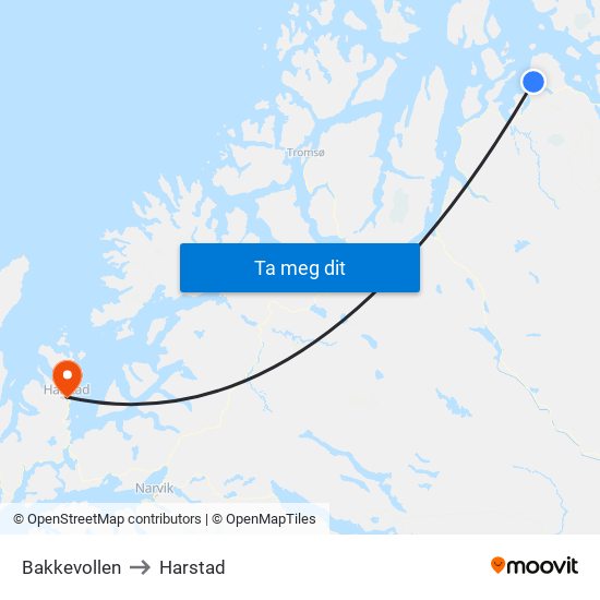 Bakkevollen to Harstad map