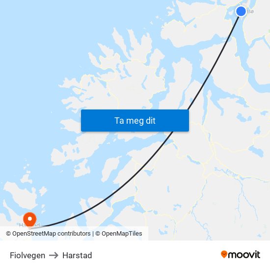 Fiolvegen to Harstad map