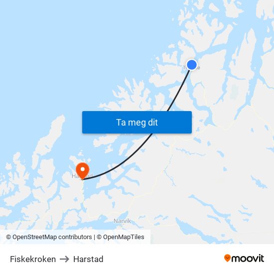 Fiskekroken to Harstad map