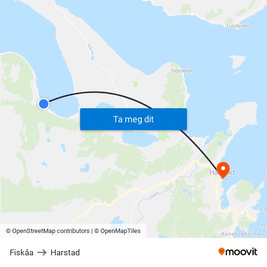 Fiskåa to Harstad map