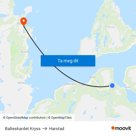 Balteskardet Kryss to Harstad map
