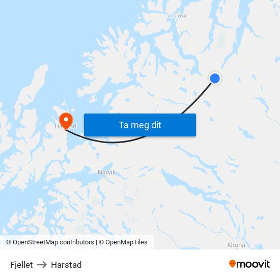 Fjellet to Harstad map
