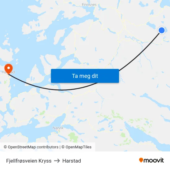 Fjellfrøsveien Kryss to Harstad map