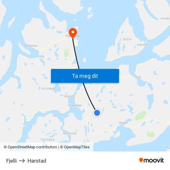 Fjelli to Harstad map