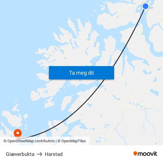 Giæverbukta to Harstad map