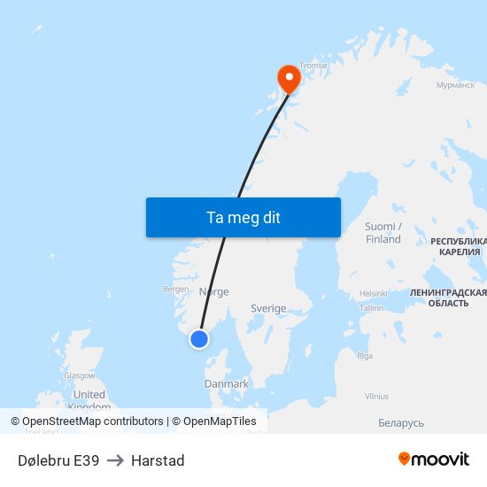 Dølebru E39 to Harstad map