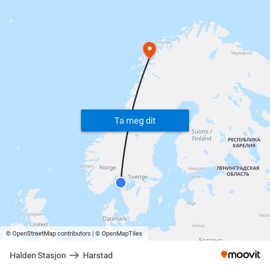 Halden Stasjon to Harstad map