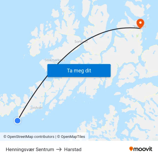 Henningsvær Sentrum to Harstad map