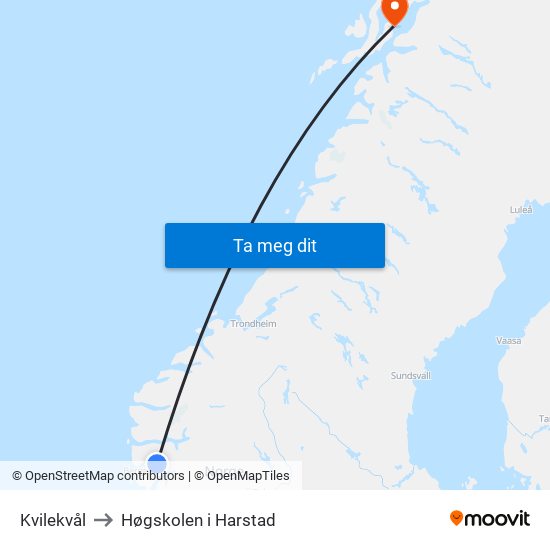 Kvilekvål to Høgskolen i Harstad map