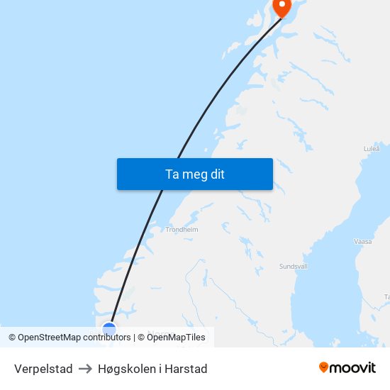 Verpelstad to Høgskolen i Harstad map