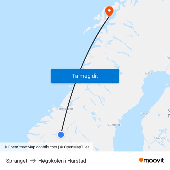 Spranget to Høgskolen i Harstad map