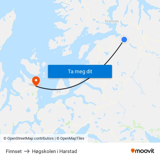 Finnset to Høgskolen i Harstad map