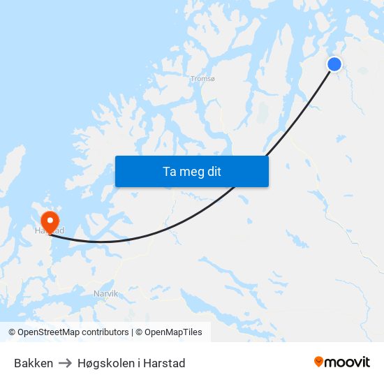 Bakken to Høgskolen i Harstad map