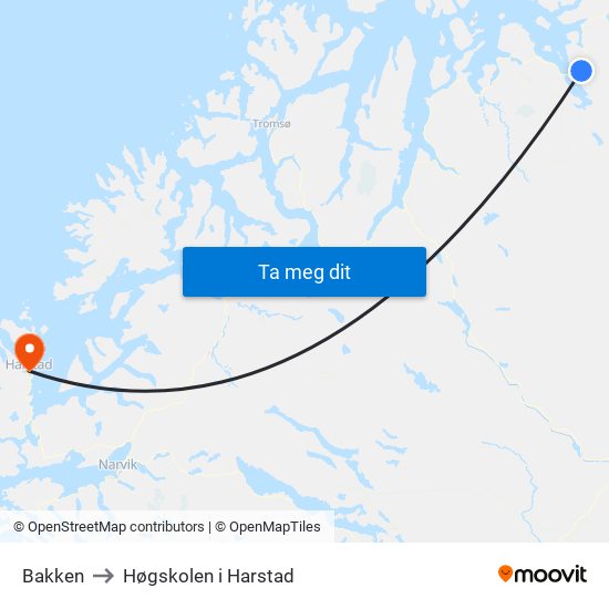 Bakken to Høgskolen i Harstad map