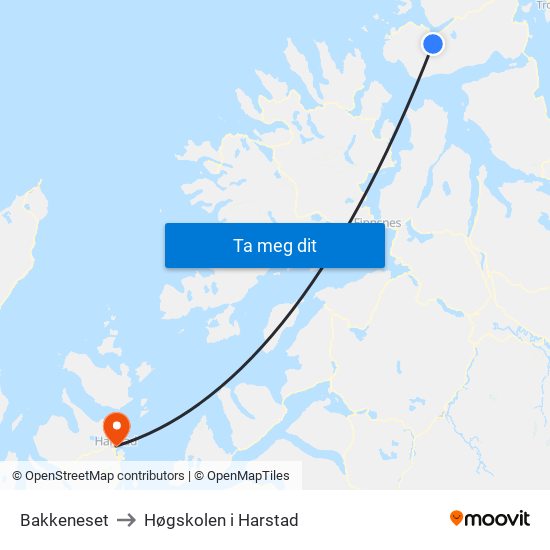 Bakkeneset to Høgskolen i Harstad map