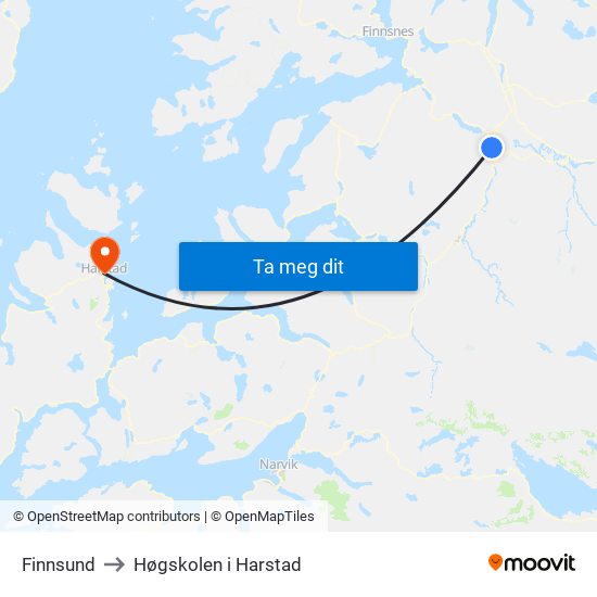 Finnsund to Høgskolen i Harstad map