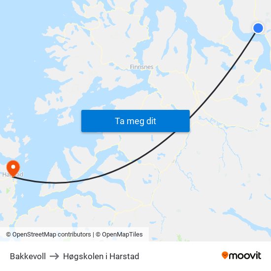 Bakkevoll to Høgskolen i Harstad map