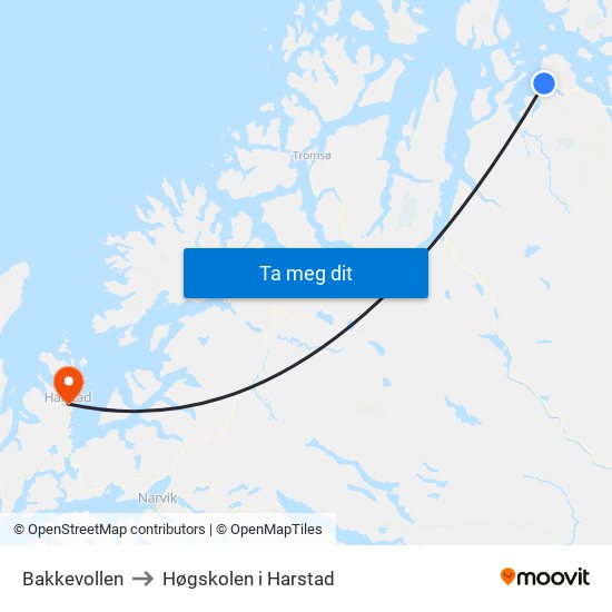 Bakkevollen to Høgskolen i Harstad map