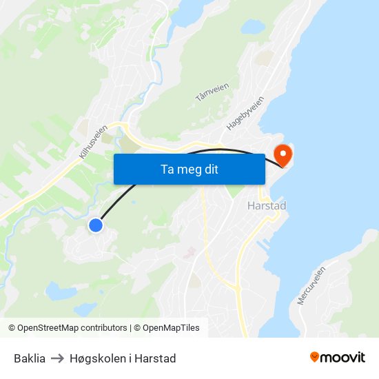 Baklia to Høgskolen i Harstad map