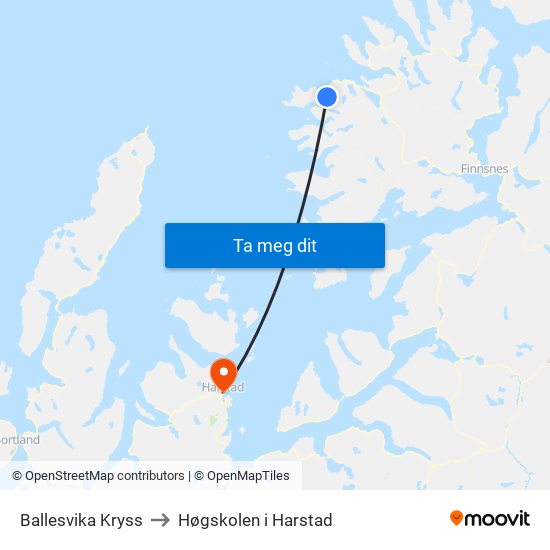 Ballesvika Kryss to Høgskolen i Harstad map