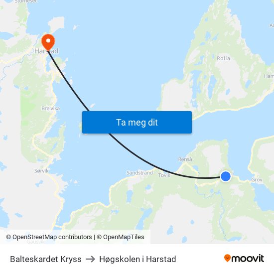 Balteskardet Kryss to Høgskolen i Harstad map