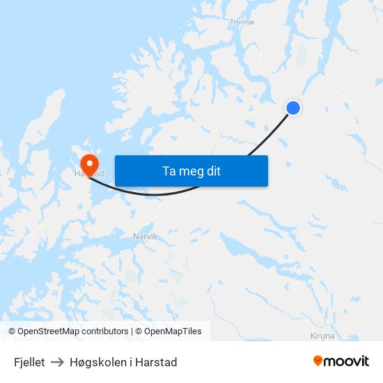Fjellet to Høgskolen i Harstad map