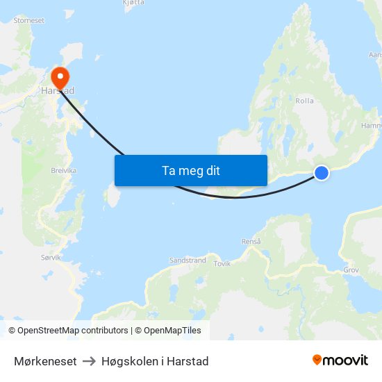 Mørkeneset to Høgskolen i Harstad map