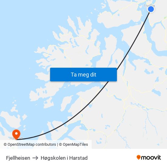 Fjellheisen to Høgskolen i Harstad map