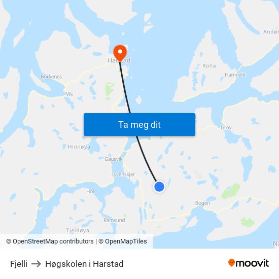 Fjelli to Høgskolen i Harstad map