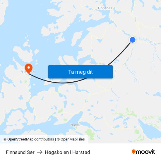 Finnsund Sør to Høgskolen i Harstad map