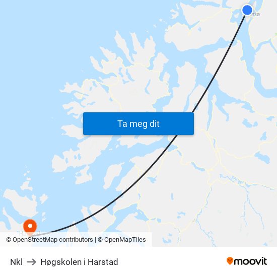 Nkl to Høgskolen i Harstad map