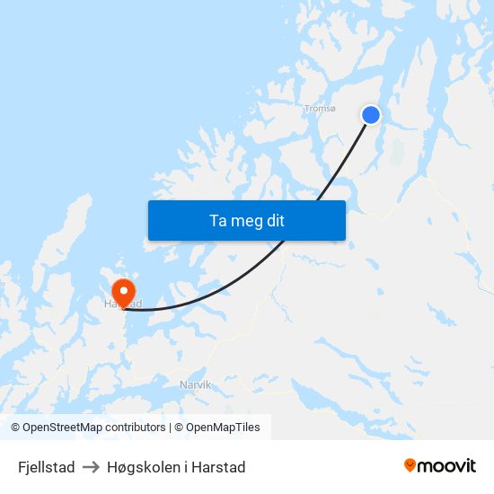 Fjellstad to Høgskolen i Harstad map