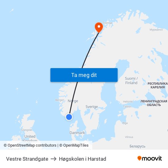 Vestre Strandgate to Høgskolen i Harstad map