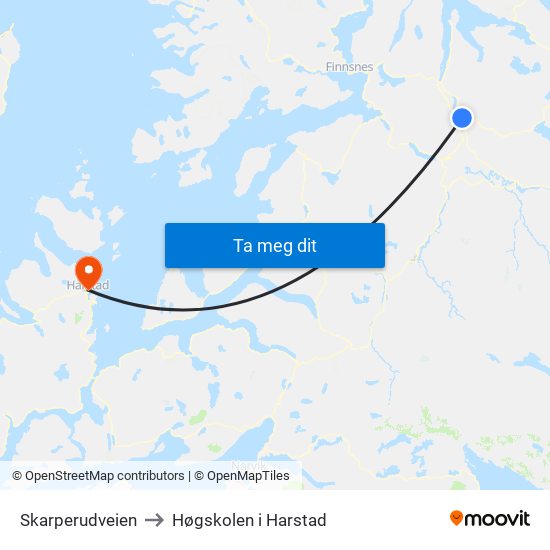 Skarperudveien to Høgskolen i Harstad map