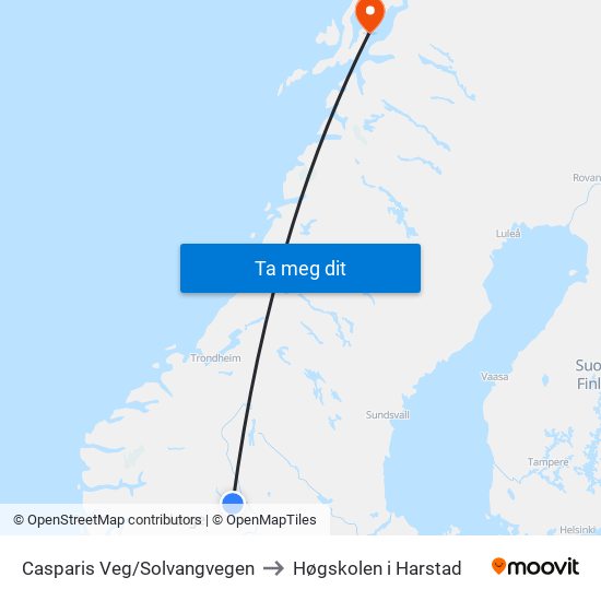 Casparis Veg/Solvangvegen to Høgskolen i Harstad map